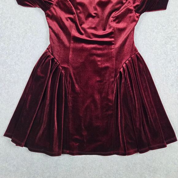 Commense Tunic Mini Dress Womens Size Medium Pleated Panel Velvet Burgandy - Picture 7 of 11